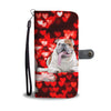 Bulldog On Red Hearts Print Wallet Case