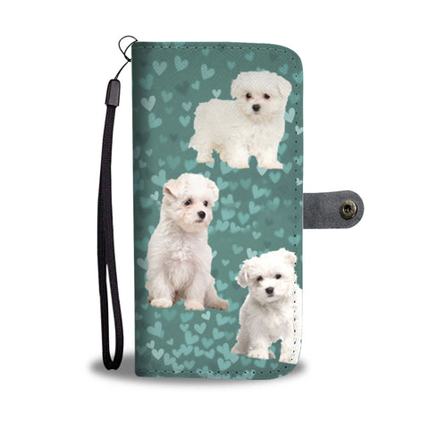 Maltese Dog On Hearts Print Wallet Case