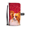 Papillon Dog On Red Hearts Print Wallet Case