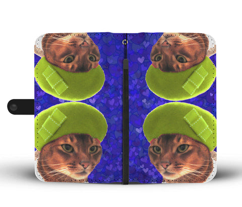 Abyssinian Cat On Hearts Print Wallet Case