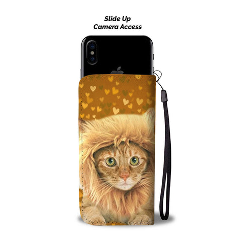 Cute Bengal Cat On Hearts Print Wallet Case