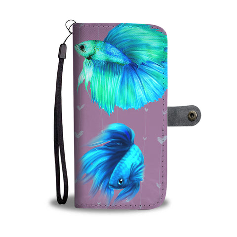 Betta Fish (Siamese Fighting Fish) On Hearts Print Wallet Case