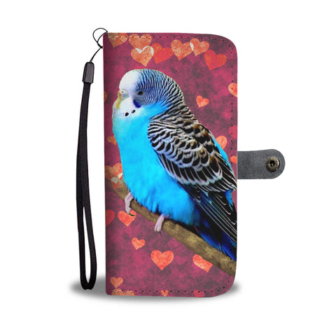 Blue Budgie On Hearts Print Wallet Case