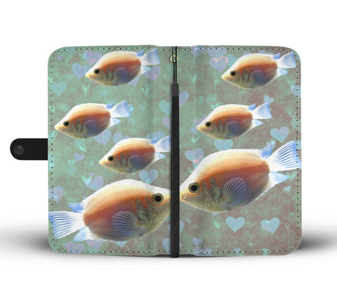 Lovely Kissing Gourami Fish On Hearts Print Wallet Case