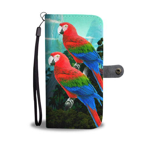 Amazing Red and Green Macaw Parrot Print Wallet Case