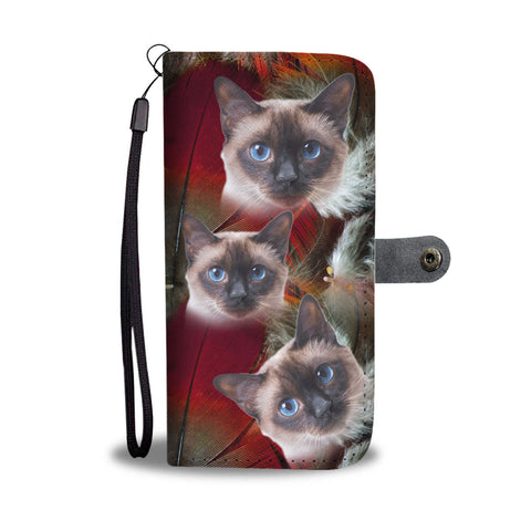 Cute Siamese Cat Print Wallet Case