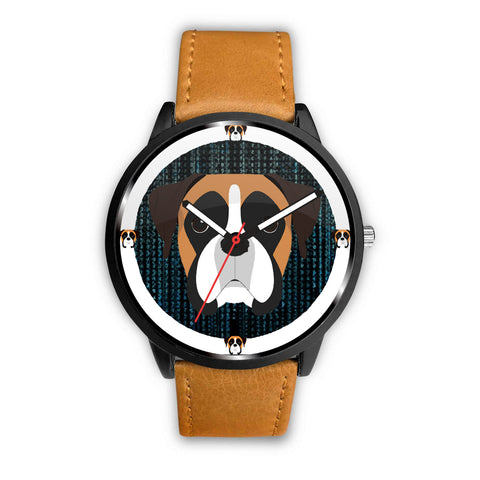 Boxer Dog On Black Print Wrist watch