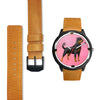 Rottweiler Dog On Pink Print Wrist watch