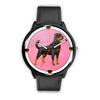 Rottweiler Dog On Pink Print Wrist watch