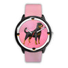 Rottweiler Dog On Pink Print Wrist watch