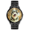 Alaskan Malamute Dog Golden Print Wrist Watch