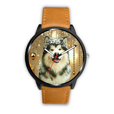 Alaskan Malamute Dog Golden Print Wrist Watch