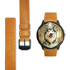 Alaskan Malamute Dog Golden Print Wrist Watch