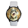 Alaskan Malamute Dog Golden Print Wrist Watch