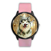 Alaskan Malamute Dog Golden Print Wrist Watch