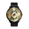 Alaskan Malamute Dog Golden Print Wrist Watch