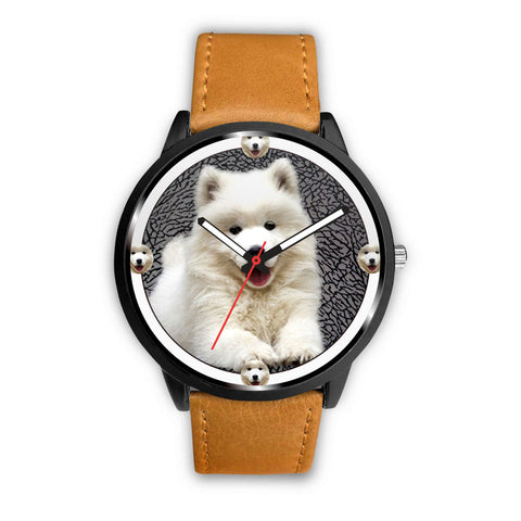 Samoyed Dog On Black Print Wrist watch