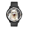 Samoyed Dog On Black Print Wrist watch