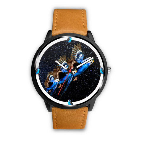 Budgerigar (Blue Budgie) Parrot On Black Print Wrist watch