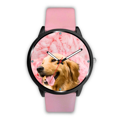 Golden Retriever Pink Print Wrist Watch