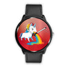 Rainbow Unicorn Print On Red Wrist Watch