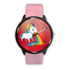 Rainbow Unicorn Print On Red Wrist Watch