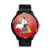 Rainbow Unicorn Print On Red Wrist Watch