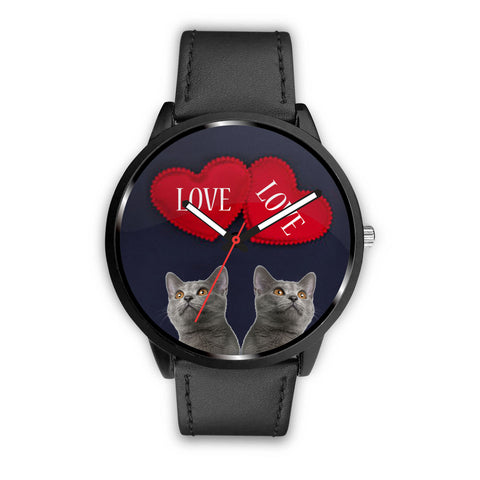 Russian Blue Cat Love Print Wrist Watch