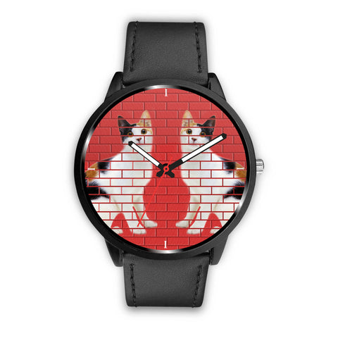 Japanese Bobtail Cat Print On Red Wall Wrist Watch