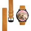 Pomeranian On Pink Print Wrist Watch