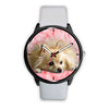 Pomeranian On Pink Print Wrist Watch