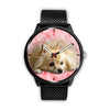 Pomeranian On Pink Print Wrist Watch