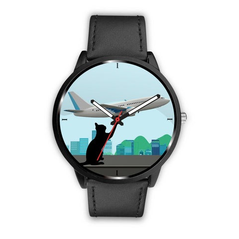 Catching Plane Cat Print Wrist Watch
