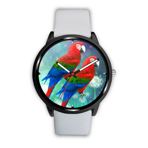 Red And Green Macaw Parrot Print Wrist Watch