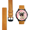 Cute Pug Dog On Pink Print Wrist Watch