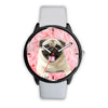 Cute Pug Dog On Pink Print Wrist Watch