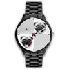 Laughing Pug Dog B/W Print Wrist Watch