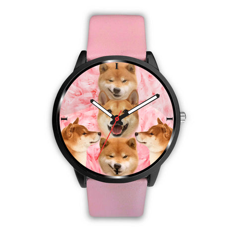 Cute Shiba Inu On Pink Print Wrist Watch