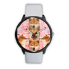 Cute Shiba Inu On Pink Print Wrist Watch
