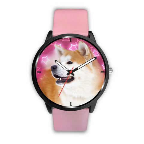 Akita Inu Dog On Pink Print Wrist Watch
