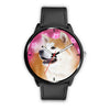 Akita Inu Dog On Pink Print Wrist Watch