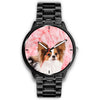 Cute Papillon Dog On Pink Print Wrist Watch