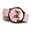 Cute Papillon Dog On Pink Print Wrist Watch