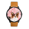 Cute Papillon Dog On Pink Print Wrist Watch