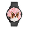 Cute Papillon Dog On Pink Print Wrist Watch