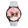 Cute Papillon Dog On Pink Print Wrist Watch