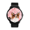 Cute Papillon Dog On Pink Print Wrist Watch