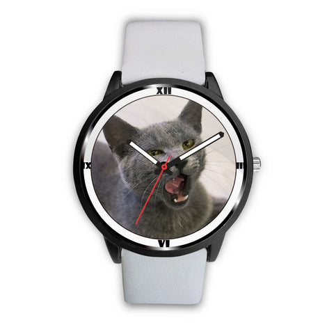 Laughing Russian Blue Cat Print Wrist Watch