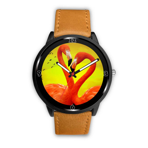 Flamingo Bird In Heart Shape Print Wrist Watch