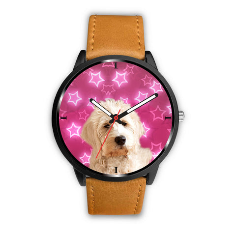 Goldendoodle On Pink Print Wrist Watch